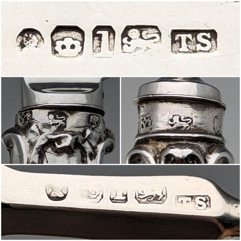 1833 British antique sterling silver dessert cutlery pair, total weight 74g, Thomas Sansom